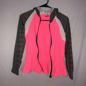 Puma Jacket Zip-Up Pink Striped with Thumb Holes